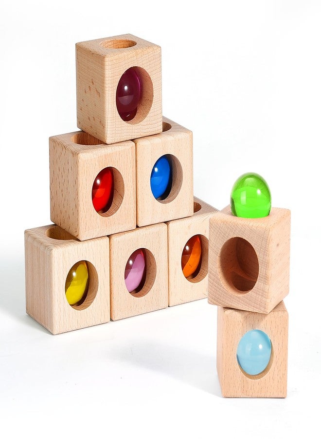 Woodtoe Wooden Building Blocks Set for Toddlers, Montessori Stacking Toys for 3 4 5 6 Year Old, Rainbow Acrylic Ball Blocks with Wooden Blocks, Educational Sensory Birthday Gifts for Kid Age 3-5 - Image 1